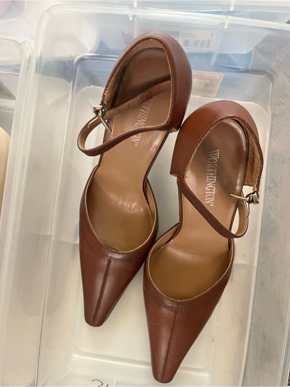 Worthington Brown Pointed-Toe Ankle-Strap Heels